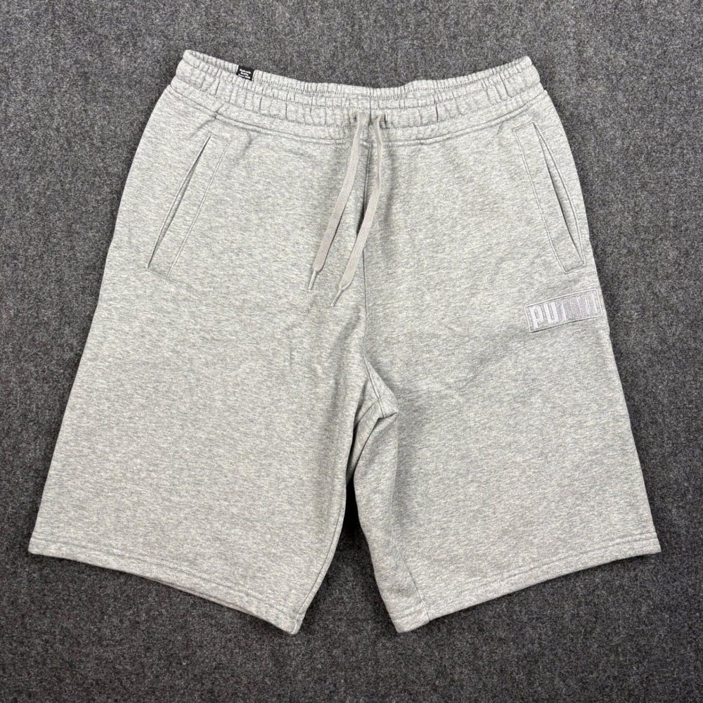 Puma Mens Fleece Shorts Gray Heather Drawstring Athletic Gym Pockets Size M